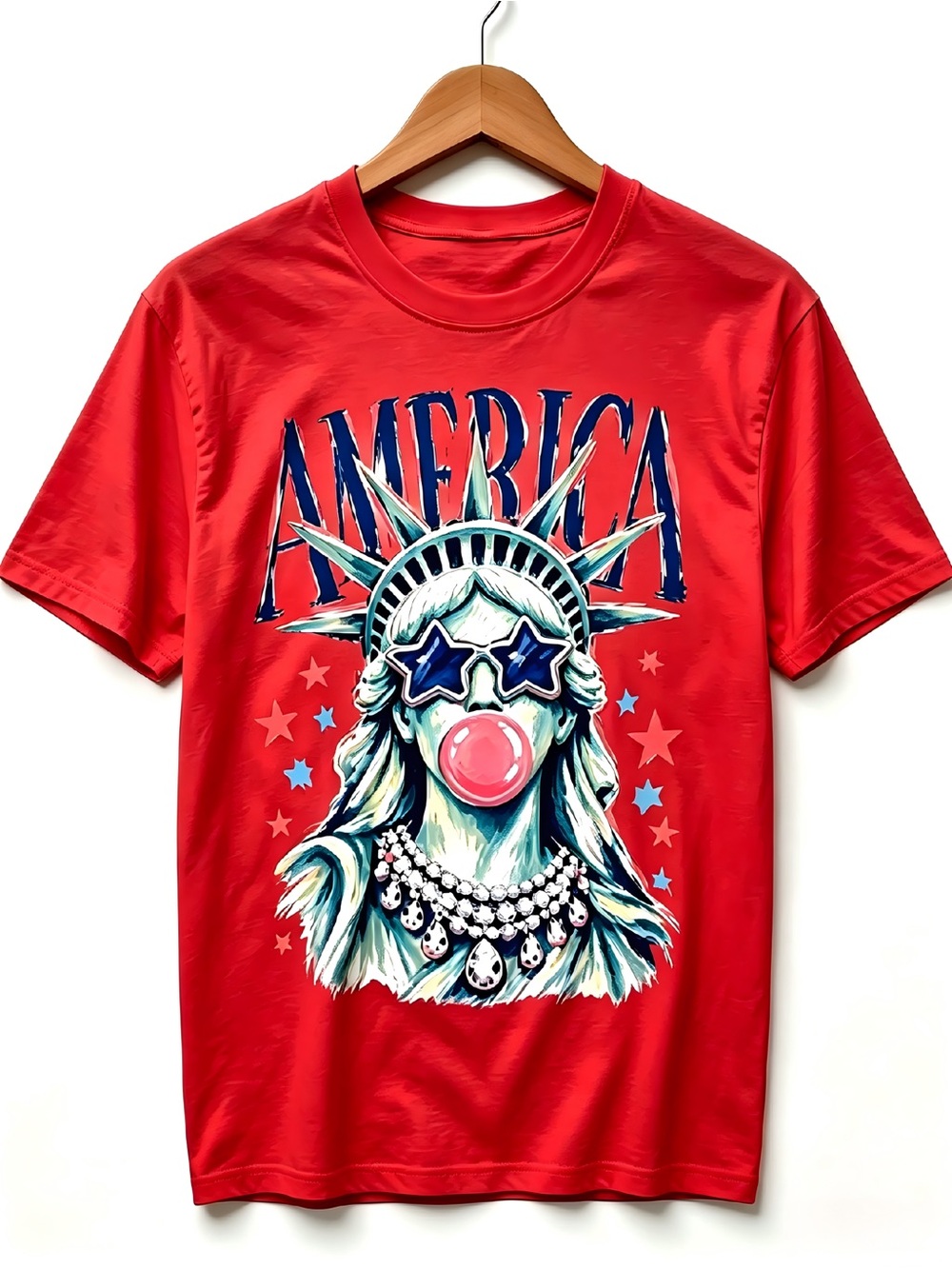 America Statue of Liberty Blowing Bubble Gum Graphics Womens Mens T-shirt Unisex